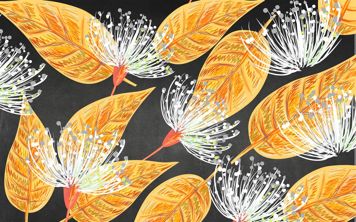 Papier peint feuilles d'automne avec pissenlits