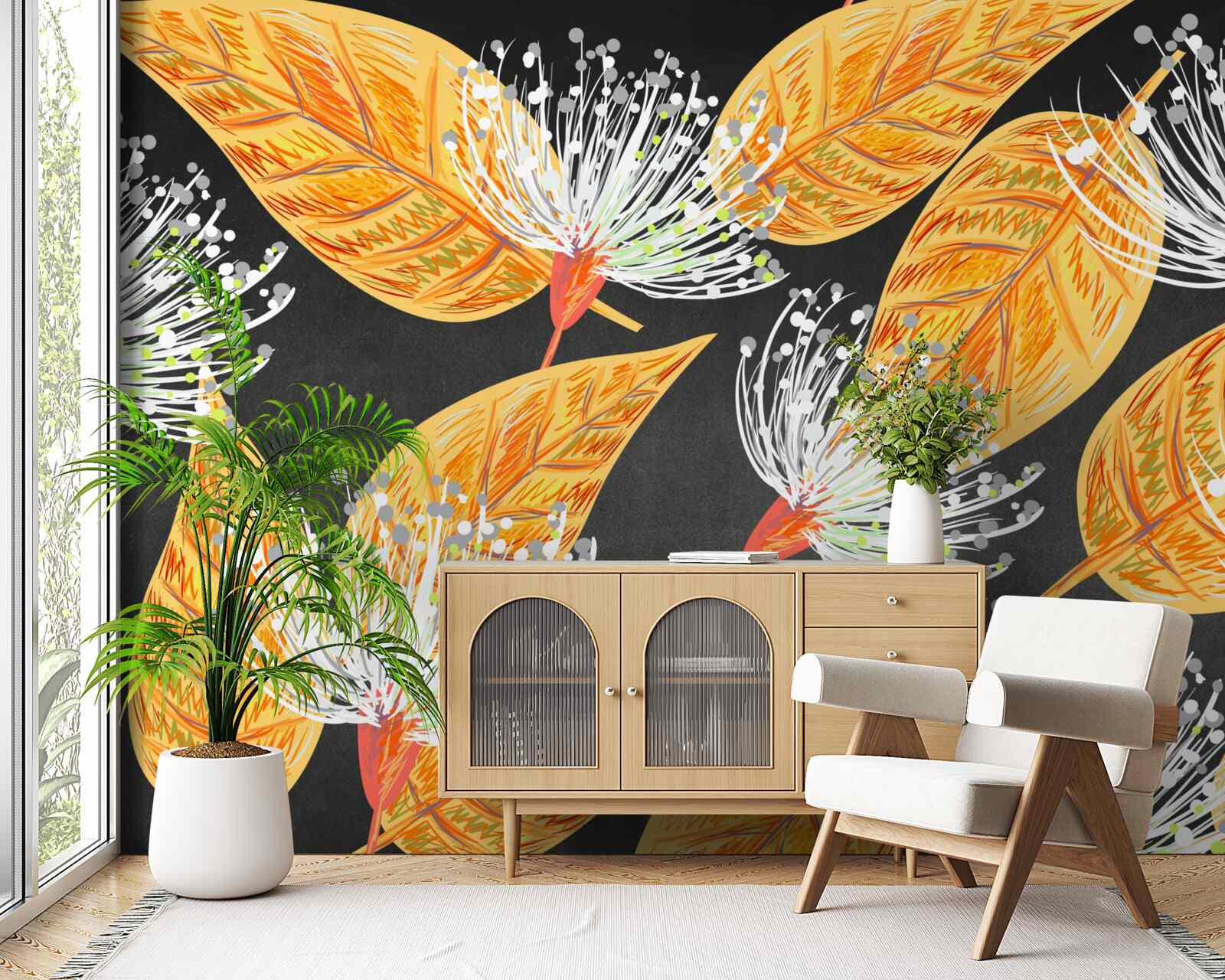 Papier peint feuilles d'automne avec pissenlits