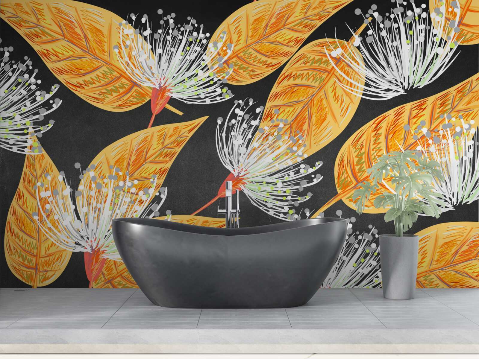 Papier peint feuilles d'automne avec pissenlits