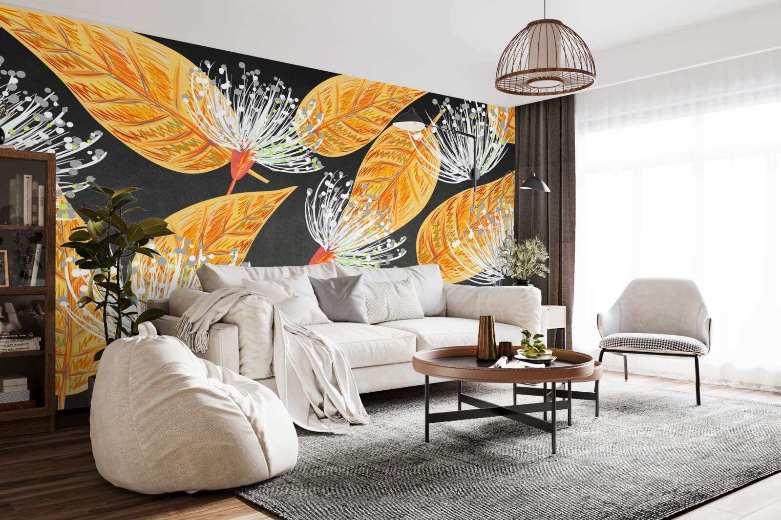 Papier peint feuilles d'automne avec pissenlits