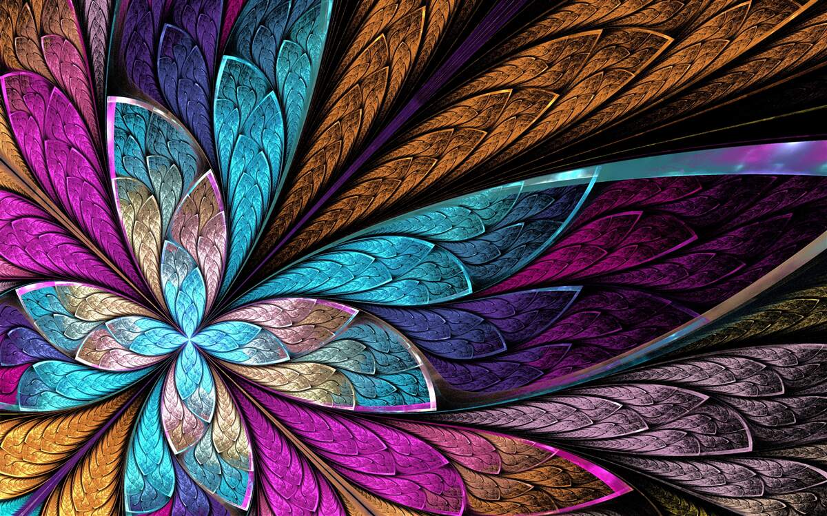 Papier peint mosaïque de pétales de fleurs créant un effet de vitrail