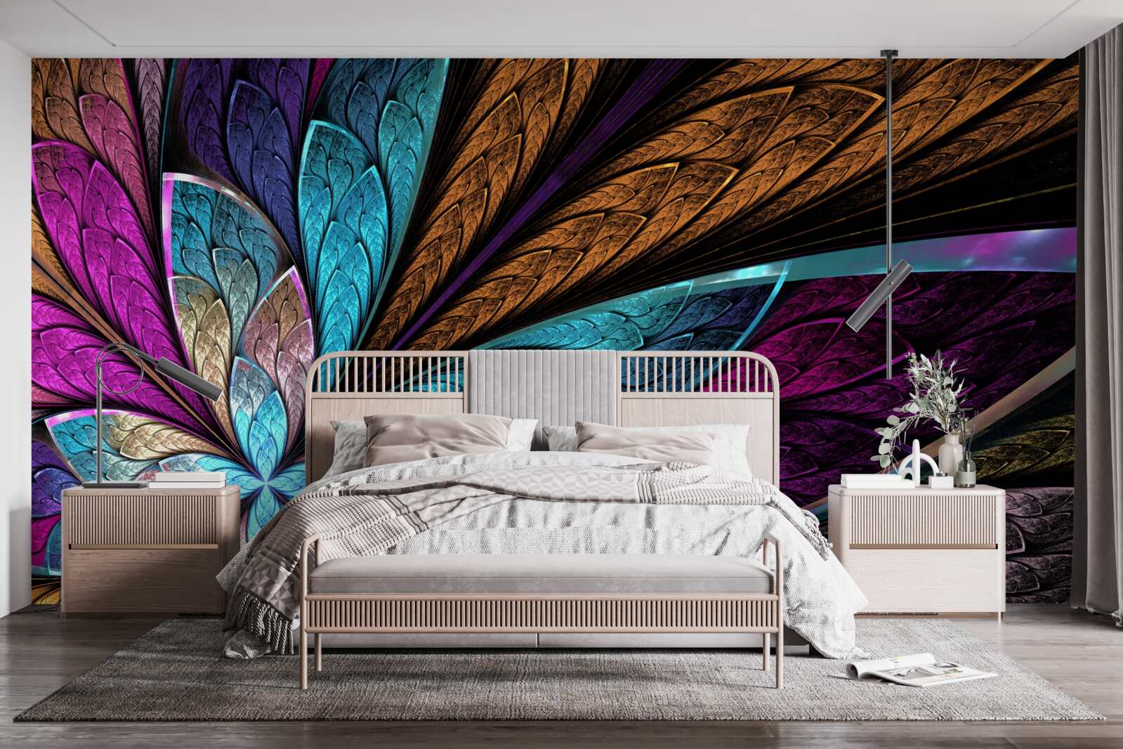 Papier peint mosaïque de pétales de fleurs créant un effet de vitrail