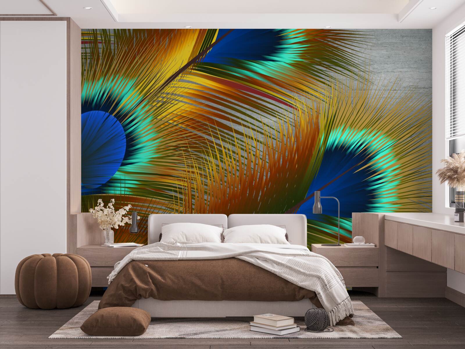 Papier peint plumes de paon luxuriantes