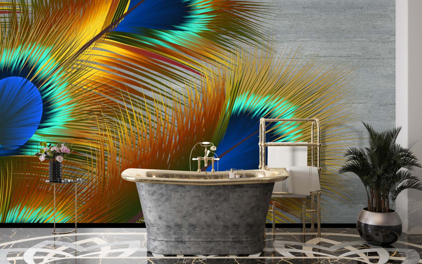 Papier peint plumes de paon luxuriantes