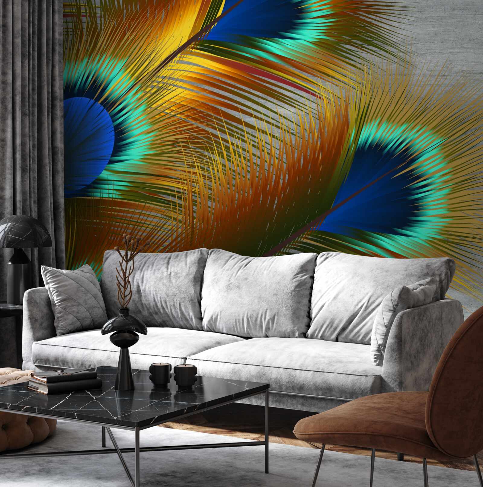 Papier peint plumes de paon luxuriantes