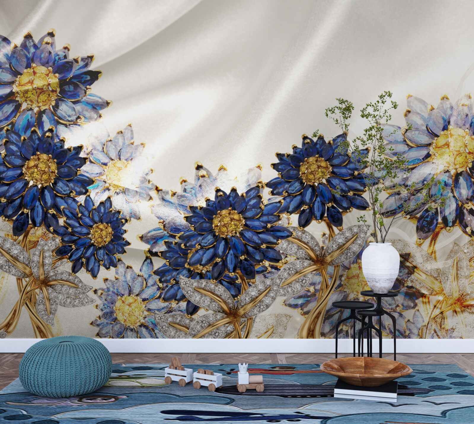 Papier peint fleurs de saphir étonnantes