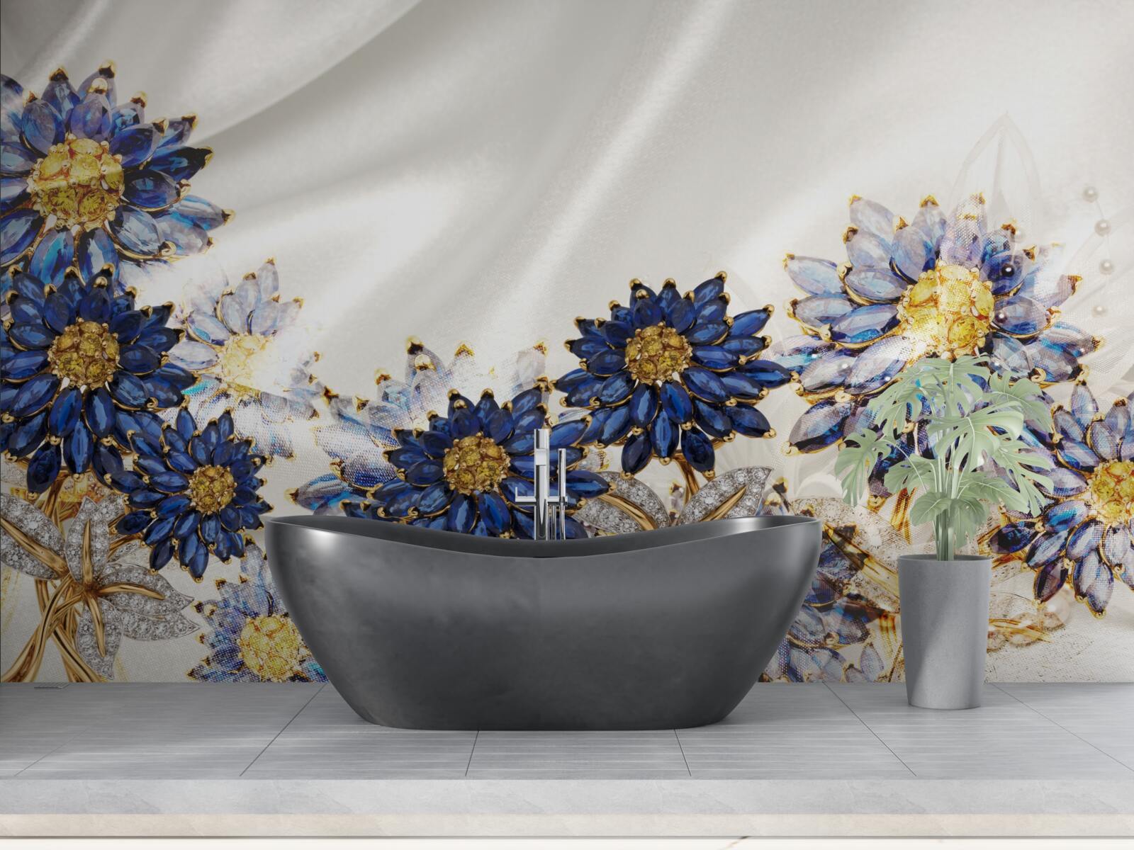 Papier peint fleurs de saphir étonnantes