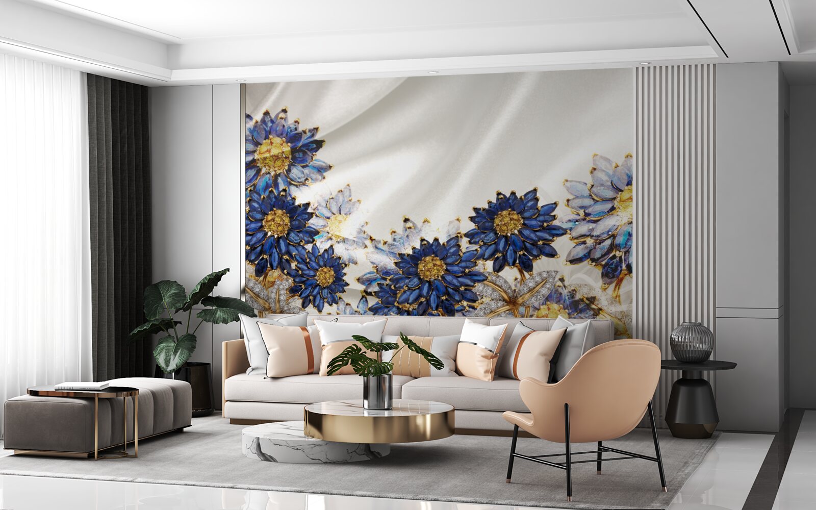 Papier peint fleurs de saphir étonnantes