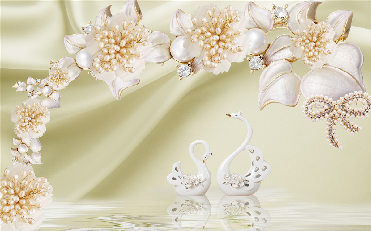 Papier peint les bourgeons décorés d'or et de perles s'épanouissent