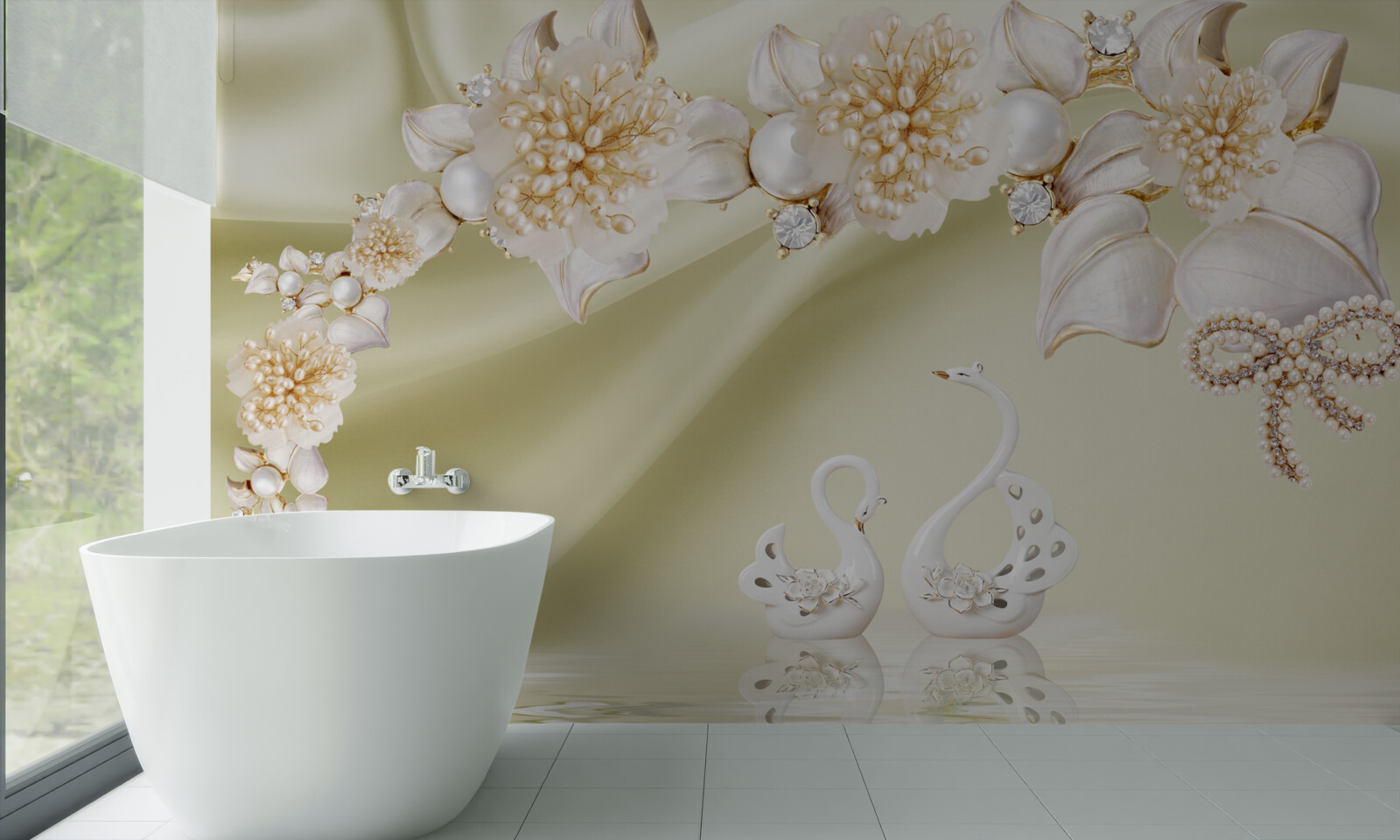 Papier peint les bourgeons décorés d'or et de perles s'épanouissent