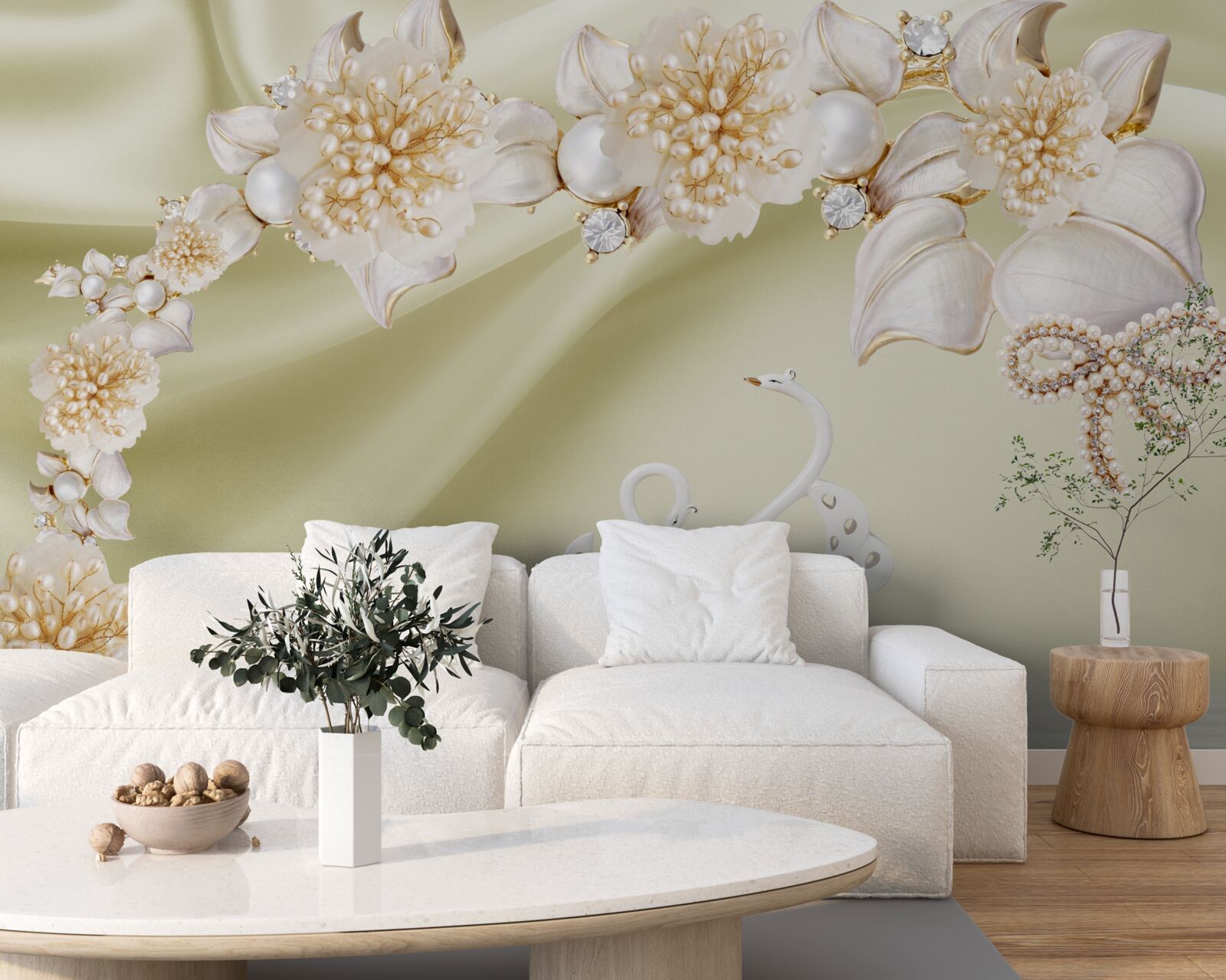 Papier peint les bourgeons décorés d'or et de perles s'épanouissent