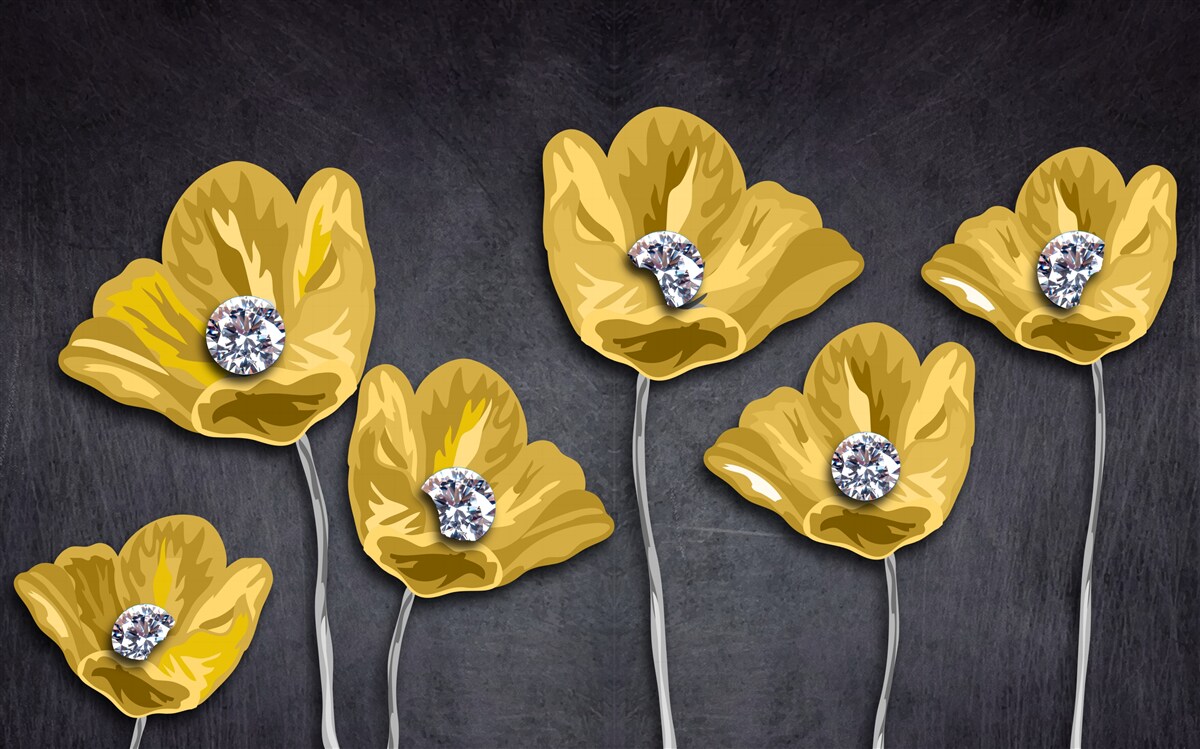 Papier peint Tulipes jaunes sur fond gris