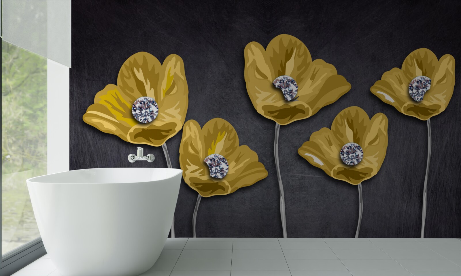 Papier peint Tulipes jaunes sur fond gris