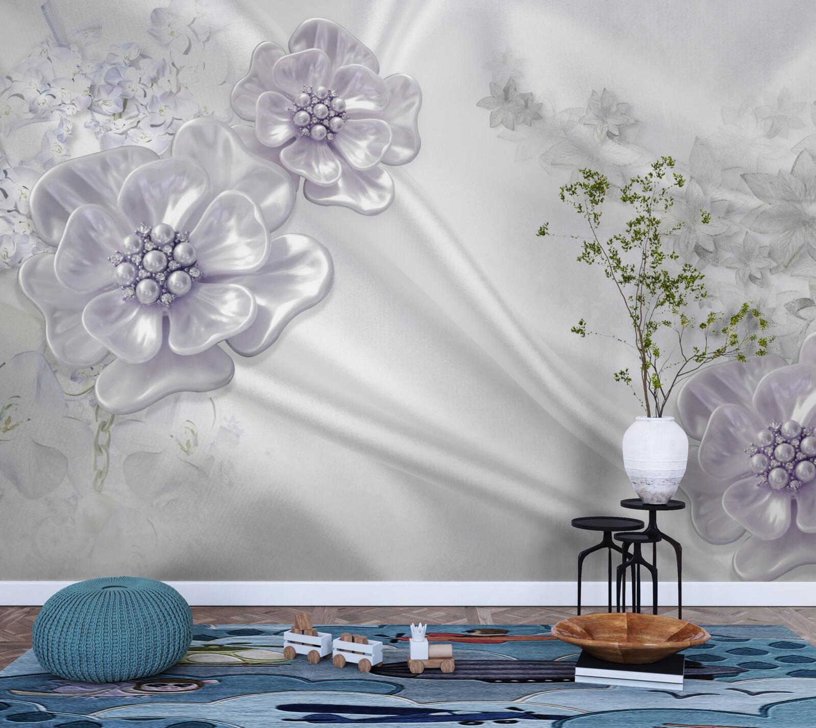 Papier peint La soie présente de belles fleurs lilas