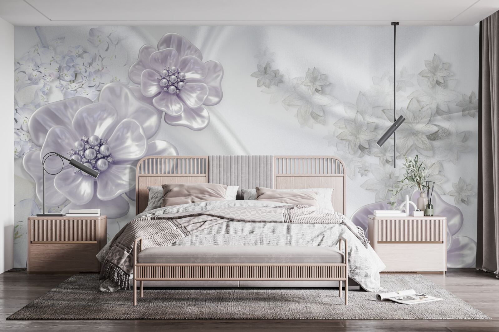 Papier peint La soie présente de belles fleurs lilas