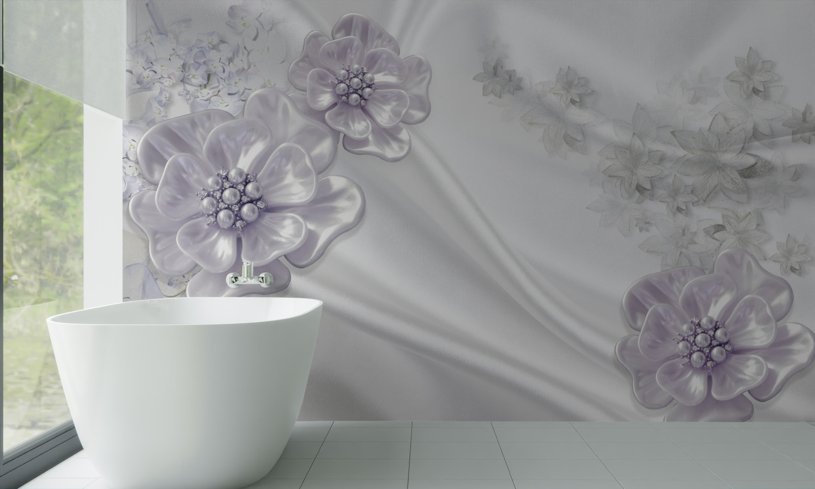 Papier peint La soie présente de belles fleurs lilas