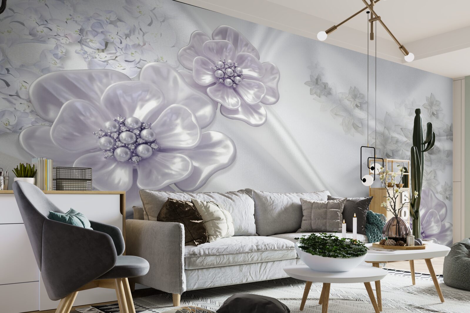 Papier peint La soie présente de belles fleurs lilas