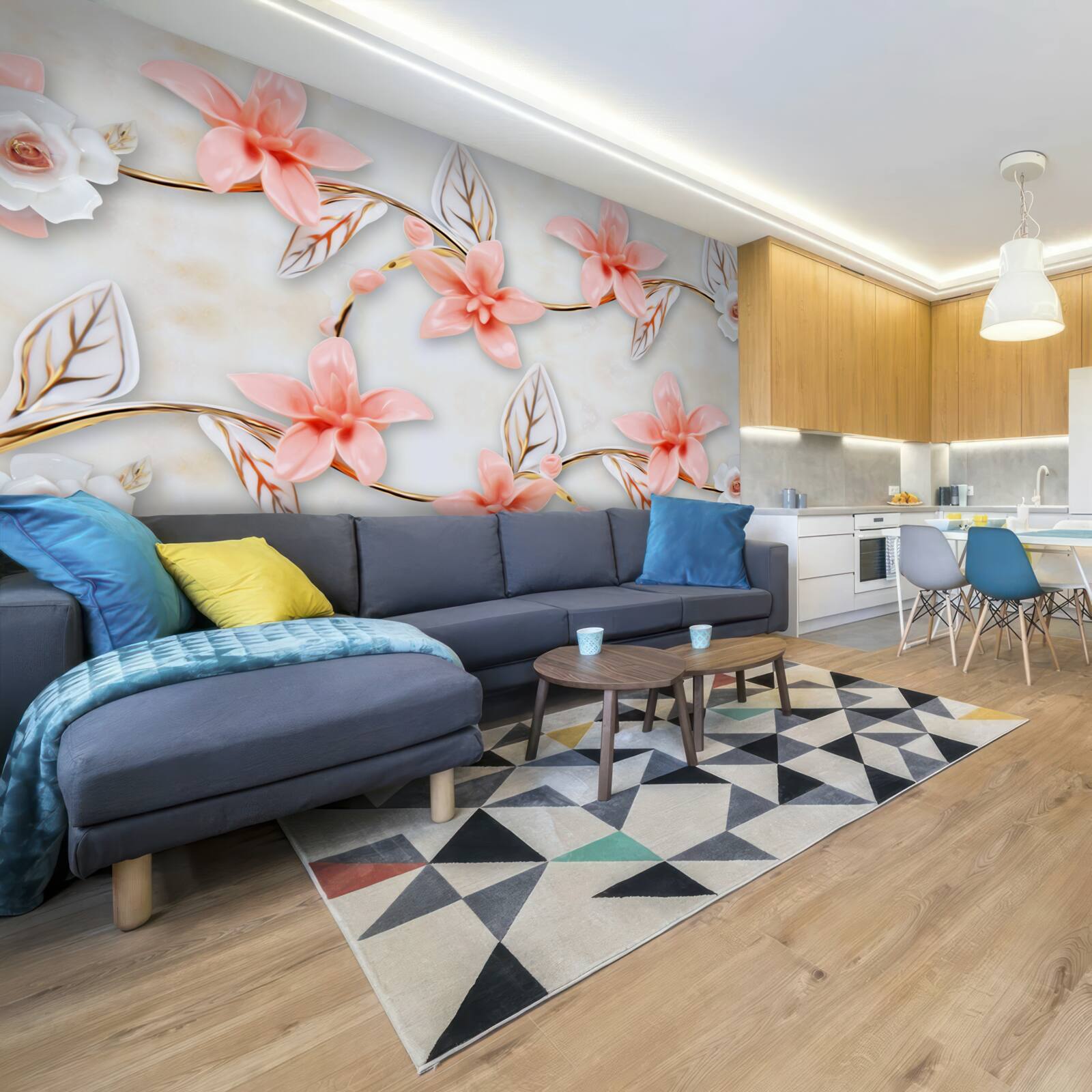 Papier peint magnolias roses sur les branches