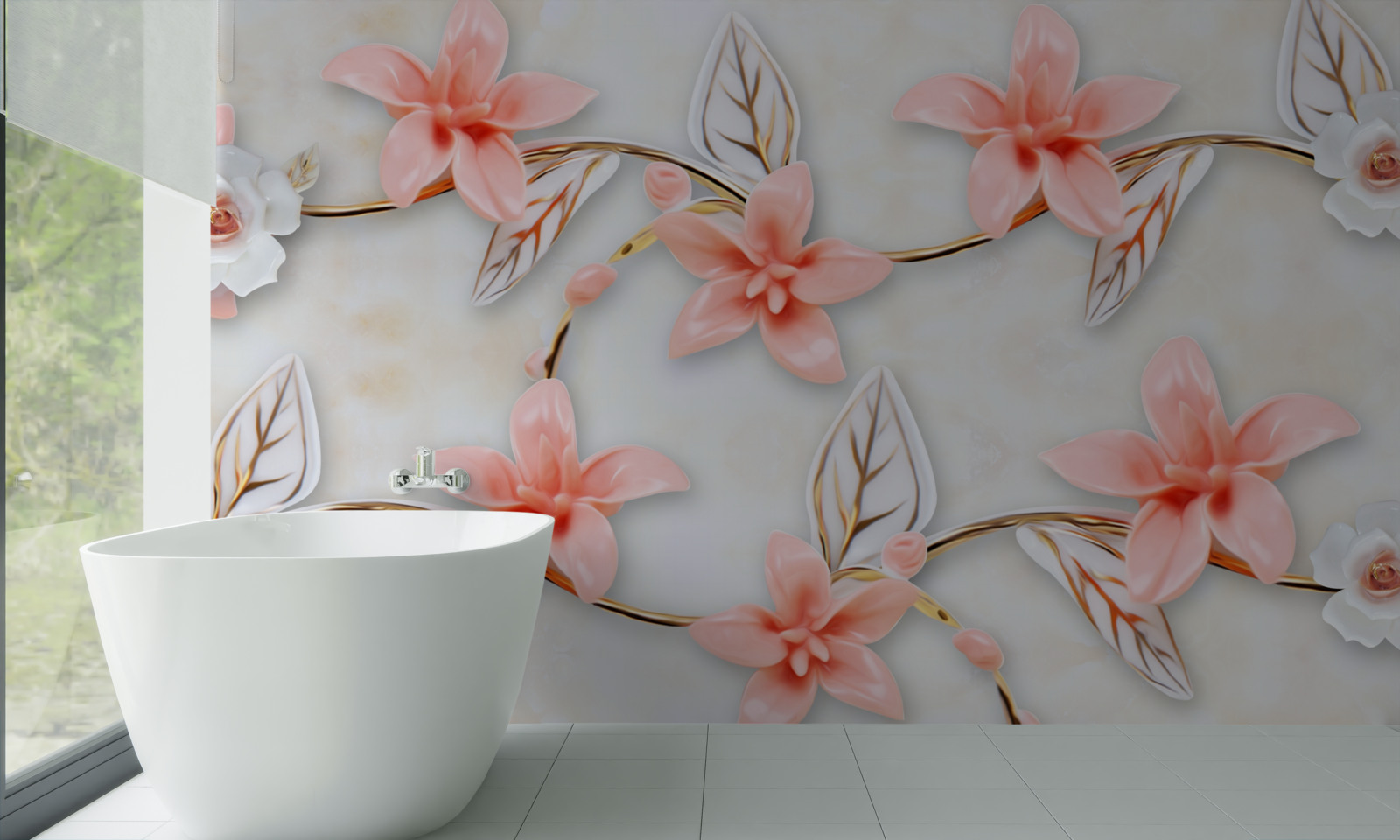 Papier peint magnolias roses sur les branches