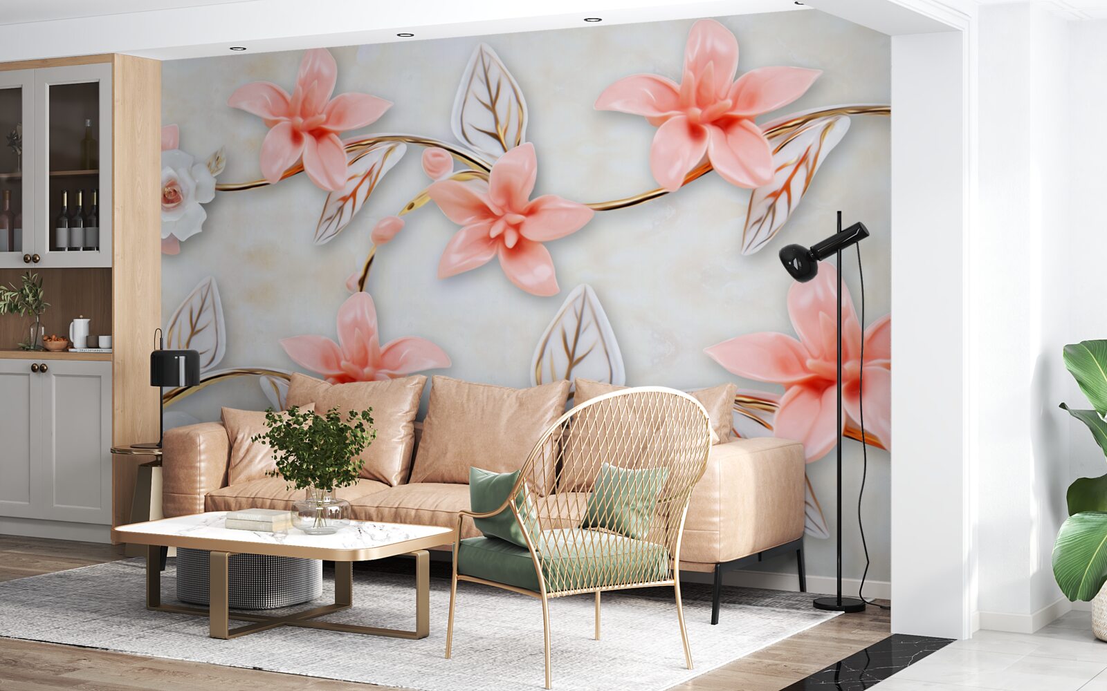 Papier peint magnolias roses sur les branches