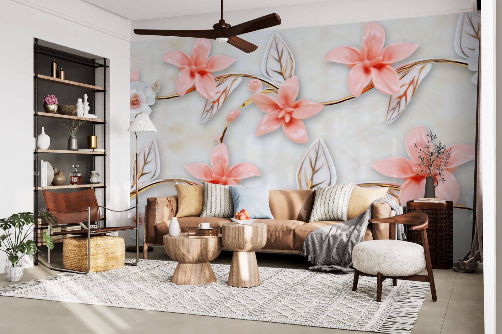 Papier peint magnolias roses sur les branches