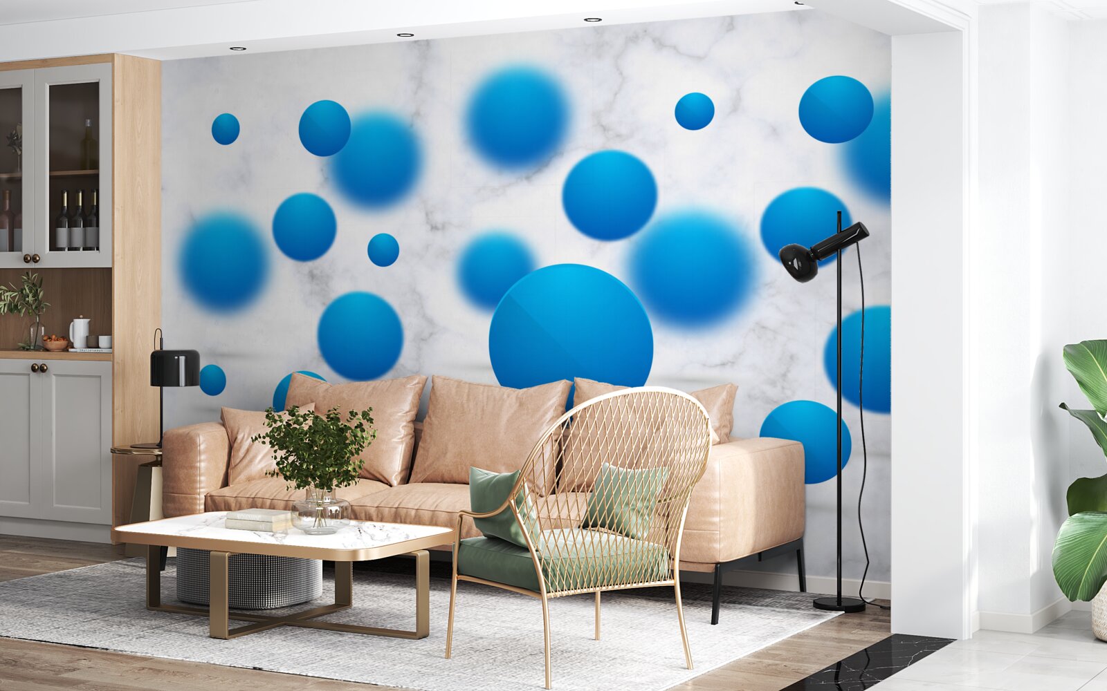 Papier peint cercles bleus flottant dans l'air