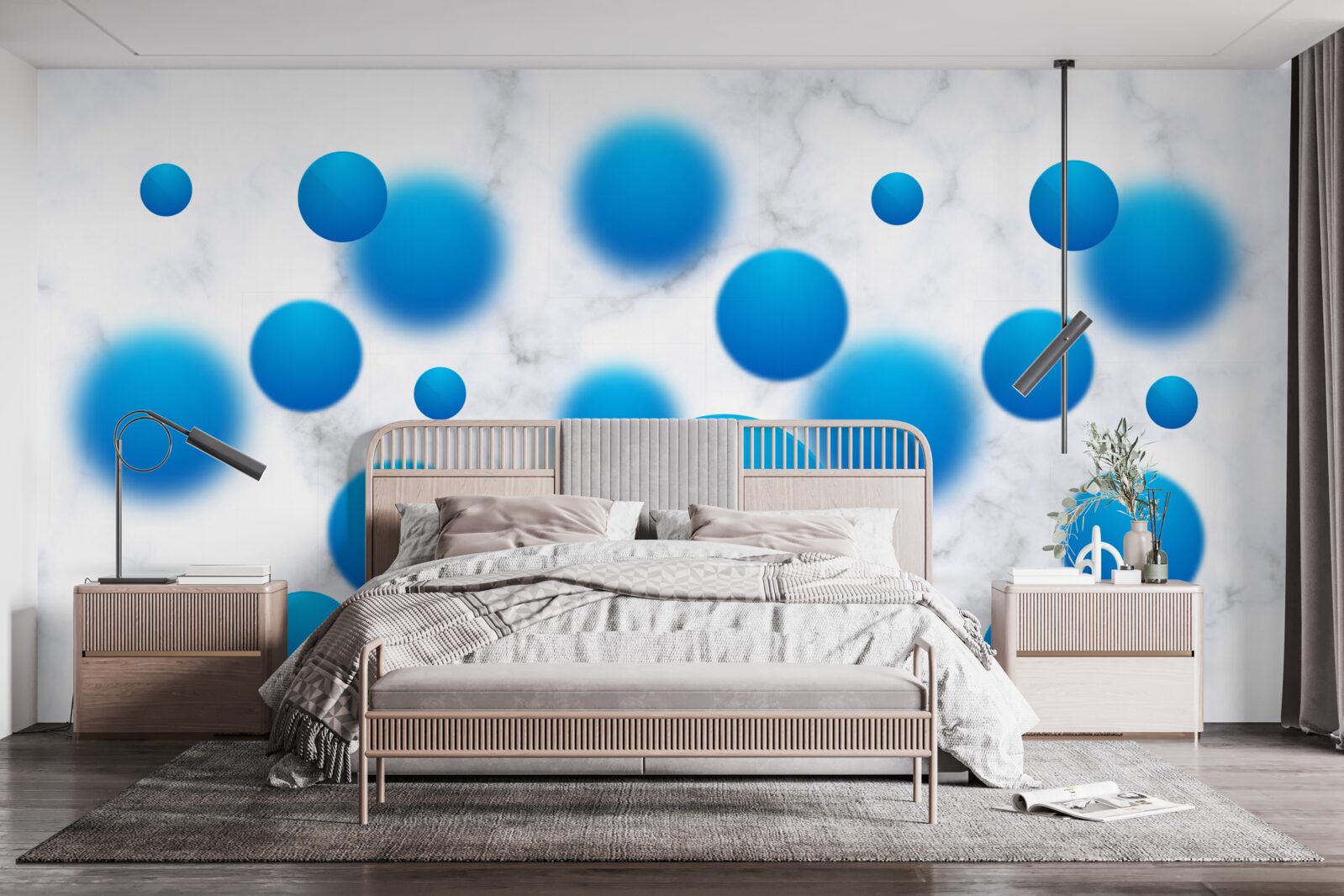 Papier peint cercles bleus flottant dans l'air