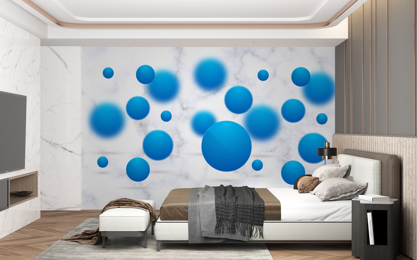 Papier peint cercles bleus flottant dans l'air