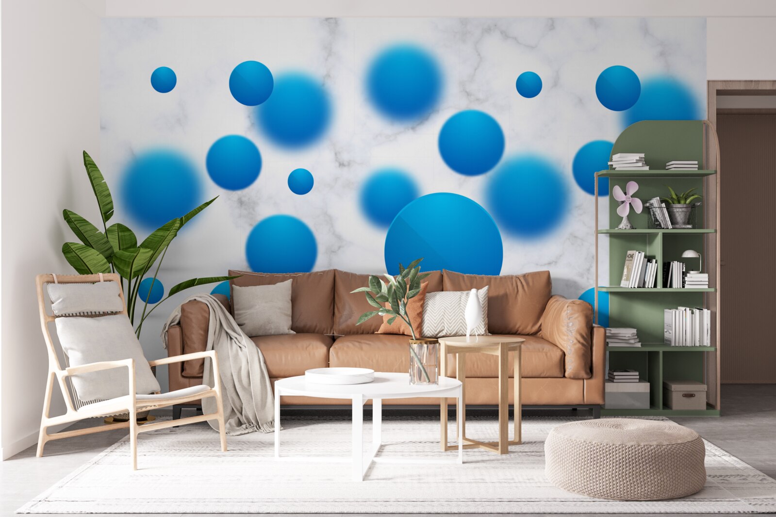 Papier peint cercles bleus flottant dans l'air