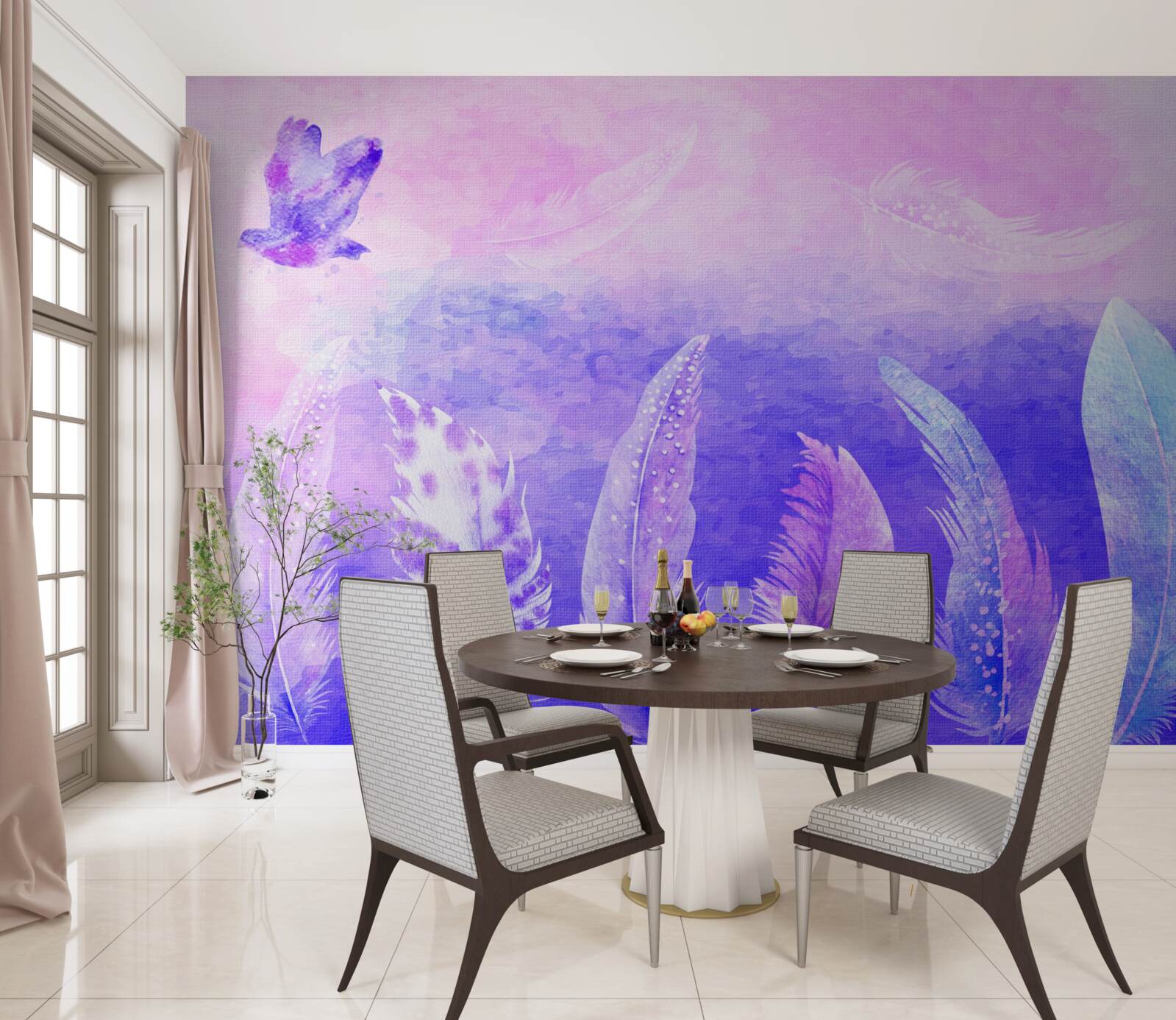 Papier peint oiseau volant au-dessus des plumes