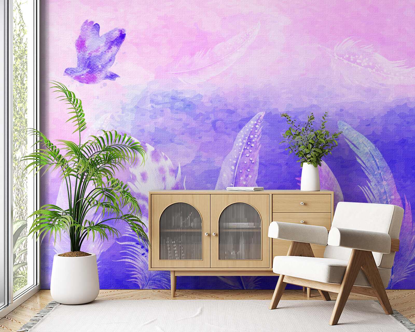 Papier peint oiseau volant au-dessus des plumes