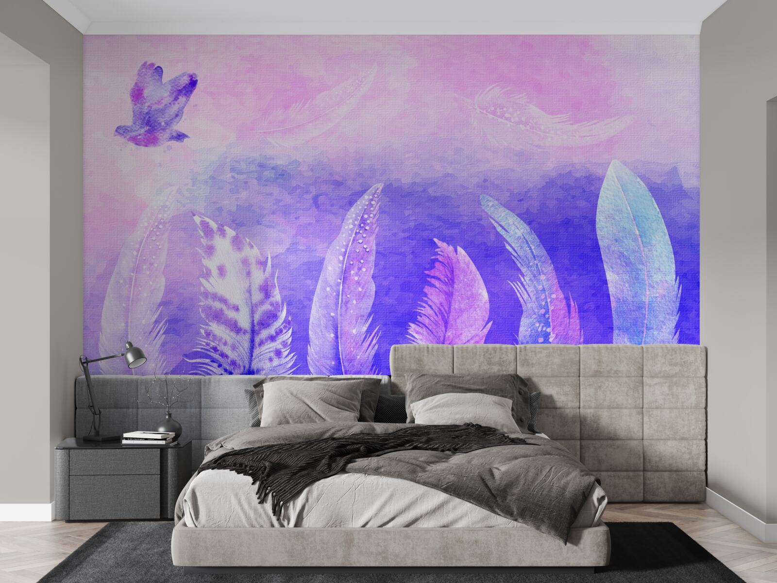 Papier peint oiseau volant au-dessus des plumes