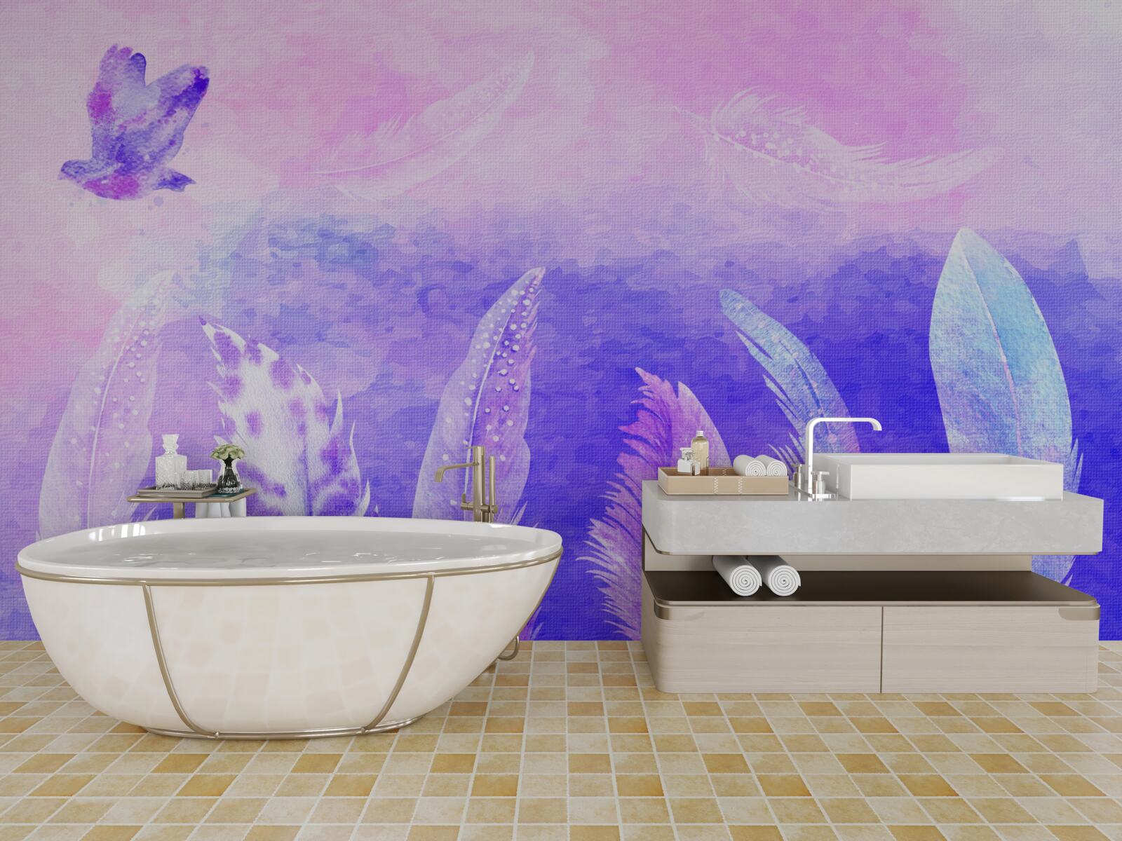 Papier peint oiseau volant au-dessus des plumes