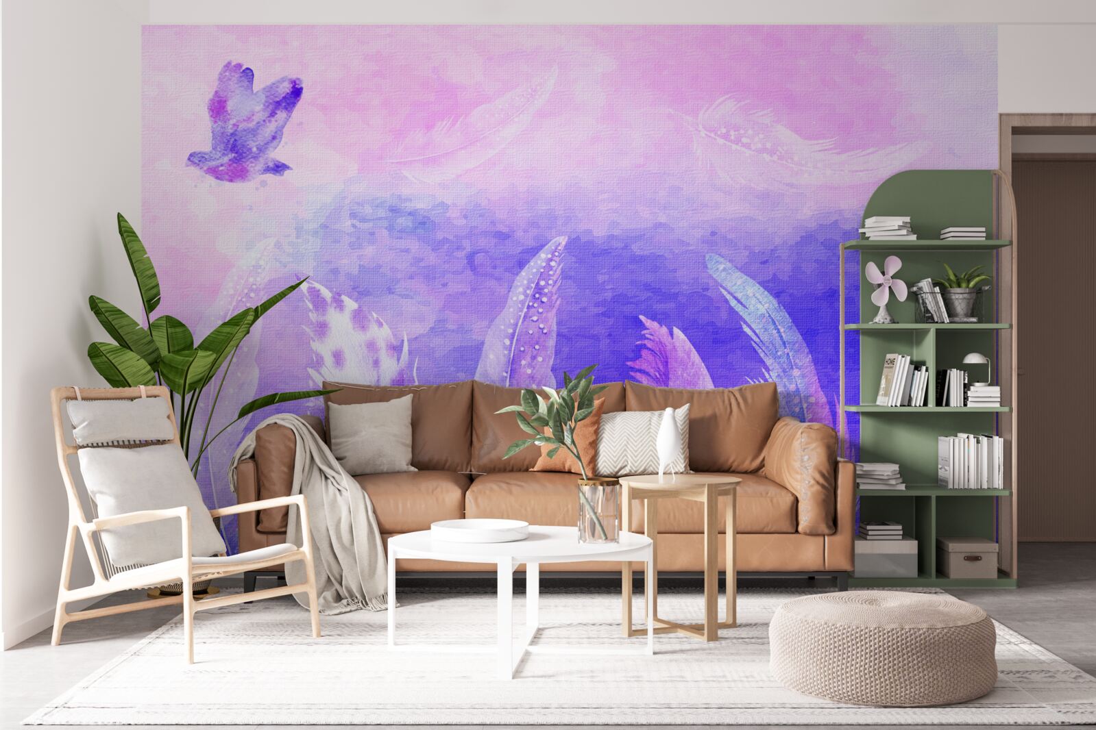 Papier peint oiseau volant au-dessus des plumes