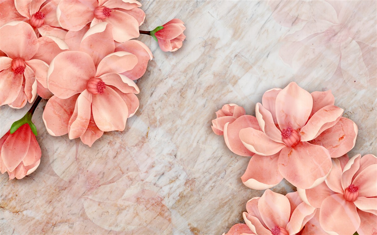 Papier peint magnolias à fleurs roses