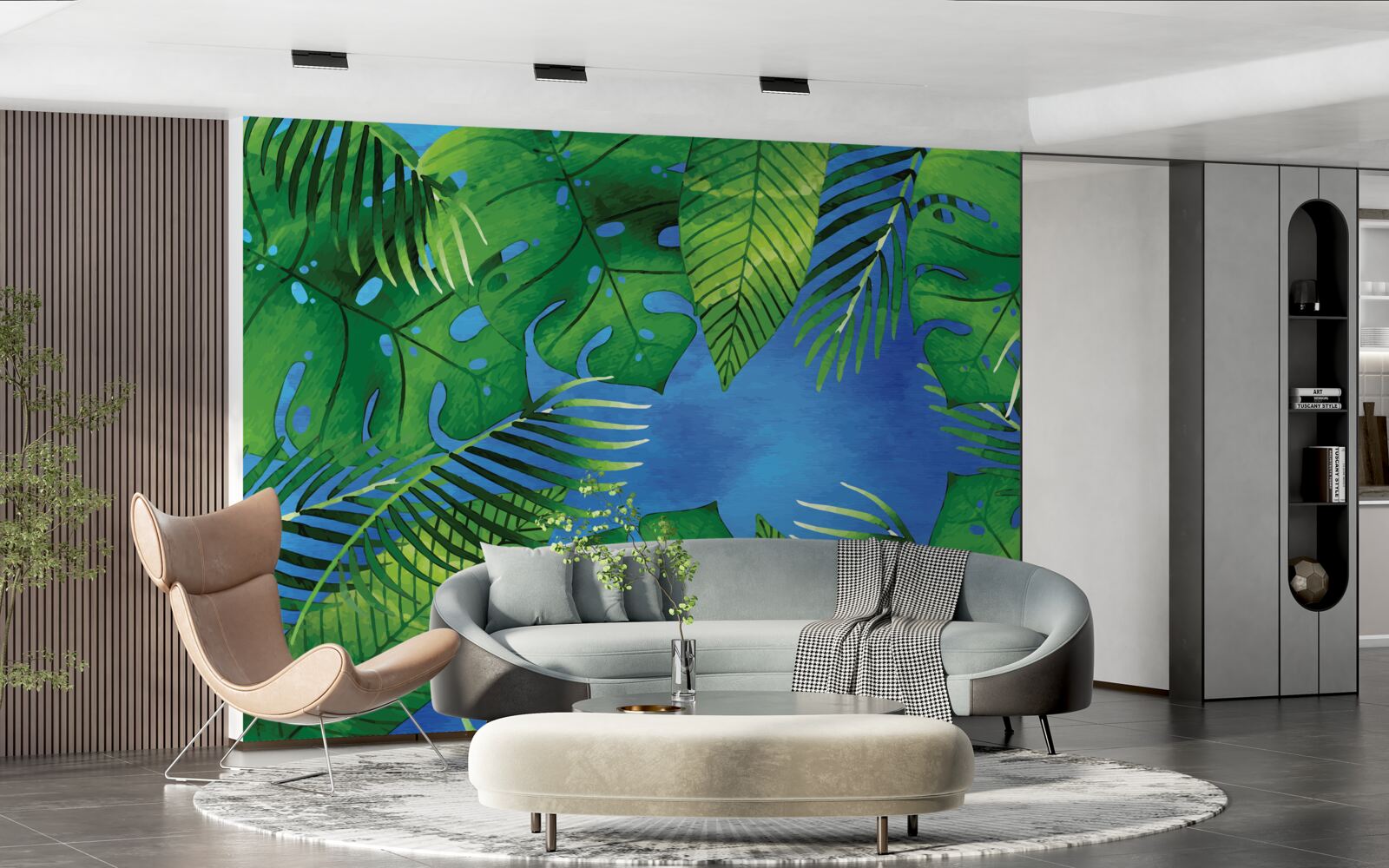 Papier peint les feuilles tropicales s'ouvrent sur un ciel bleu