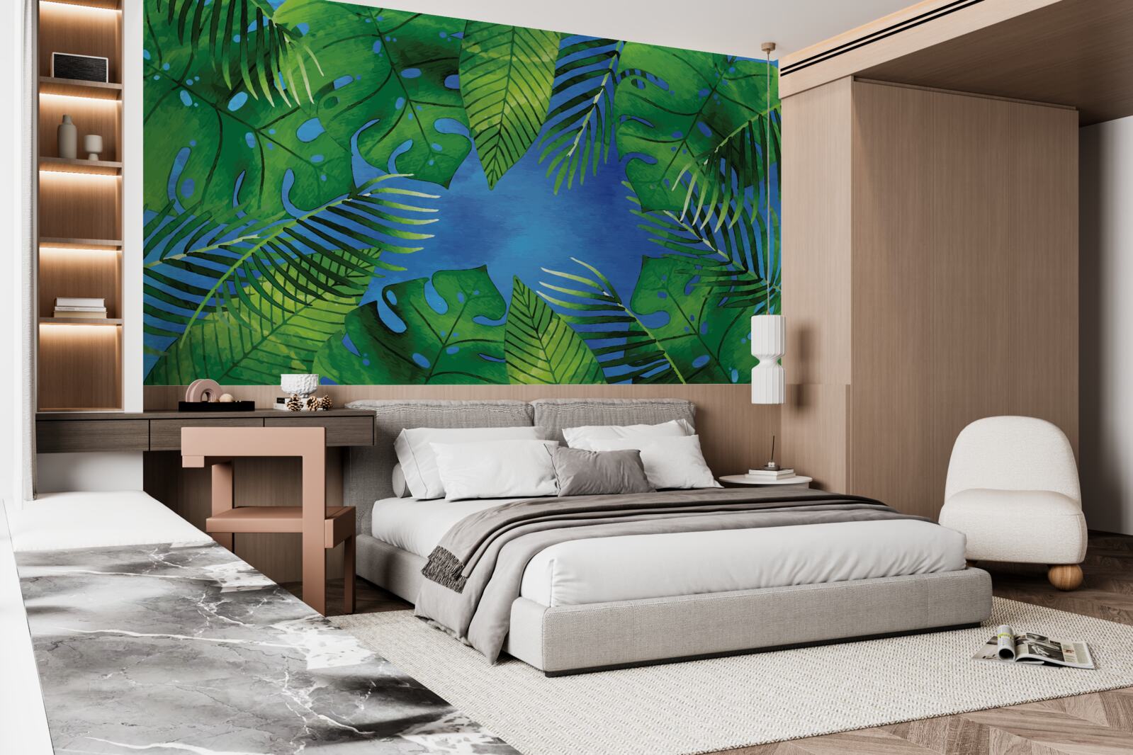 Papier peint les feuilles tropicales s'ouvrent sur un ciel bleu