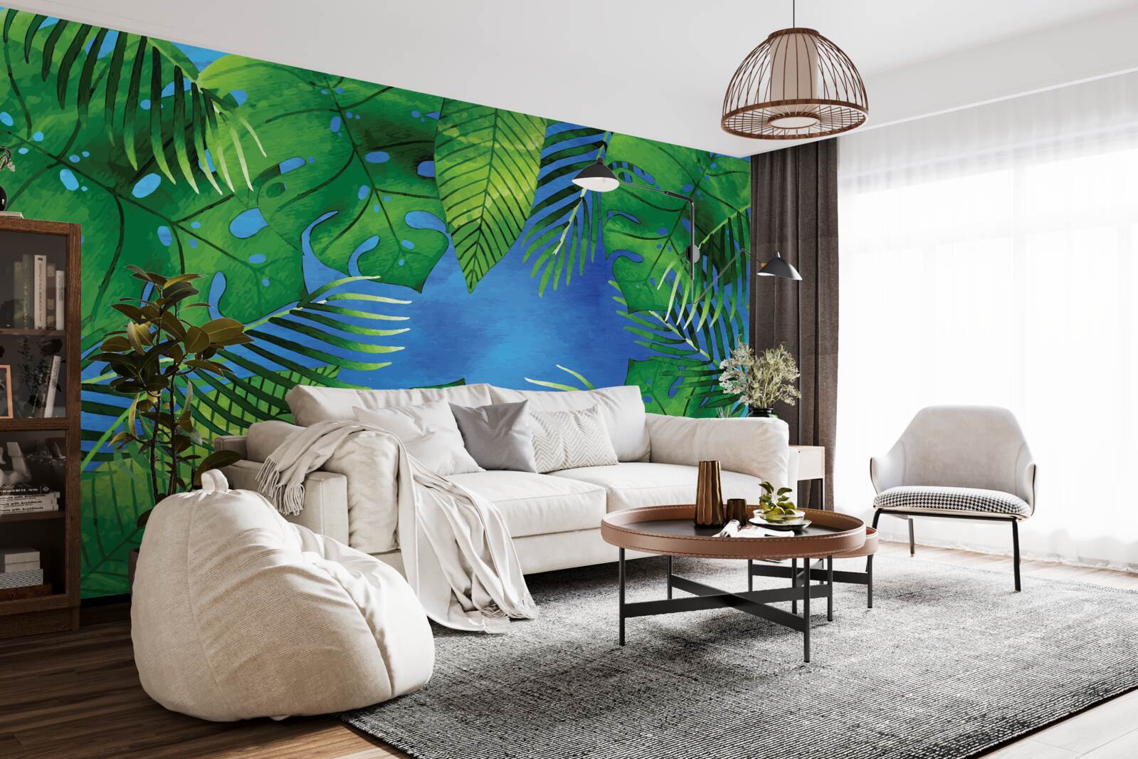 Papier peint les feuilles tropicales s'ouvrent sur un ciel bleu