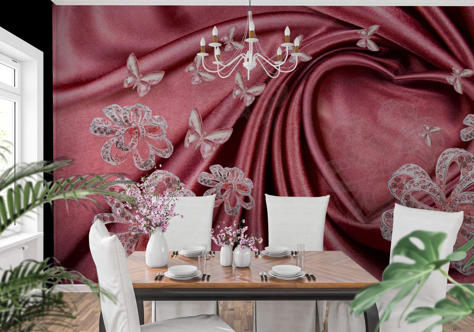 Papier peint décorations florales sur soie