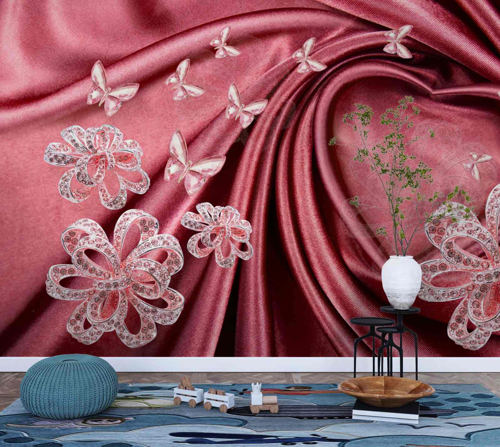 Papier peint décorations florales sur soie