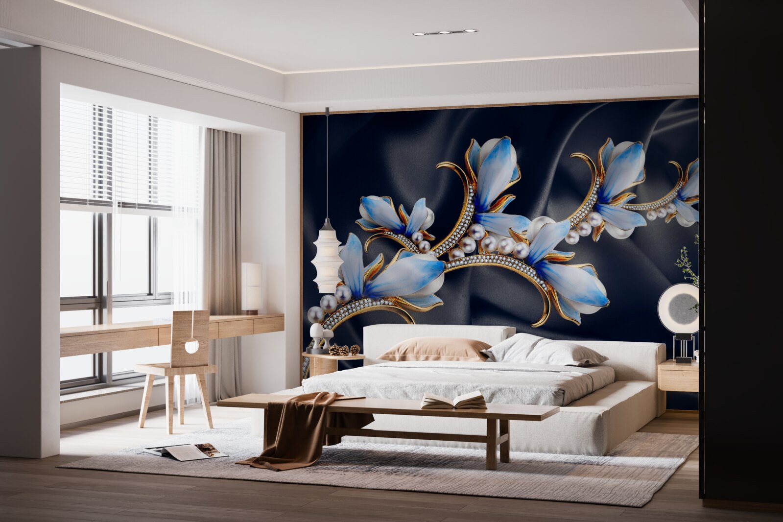 Papier peint les branches d'un magnolia qui n'a pas encore ouvert ses fleurs bleues