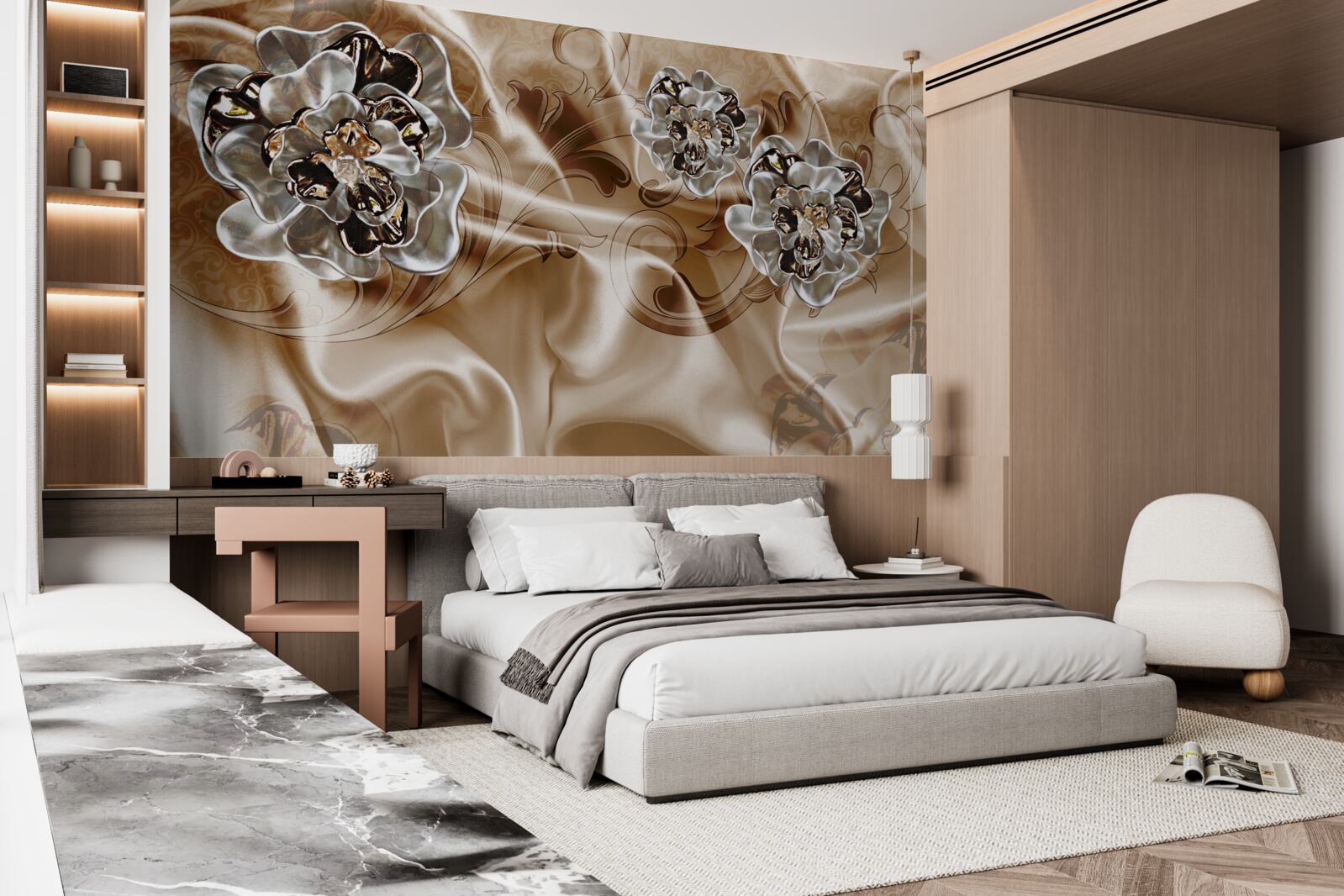 Papier peint jeu de sorcellerie en strass sur soie pêche