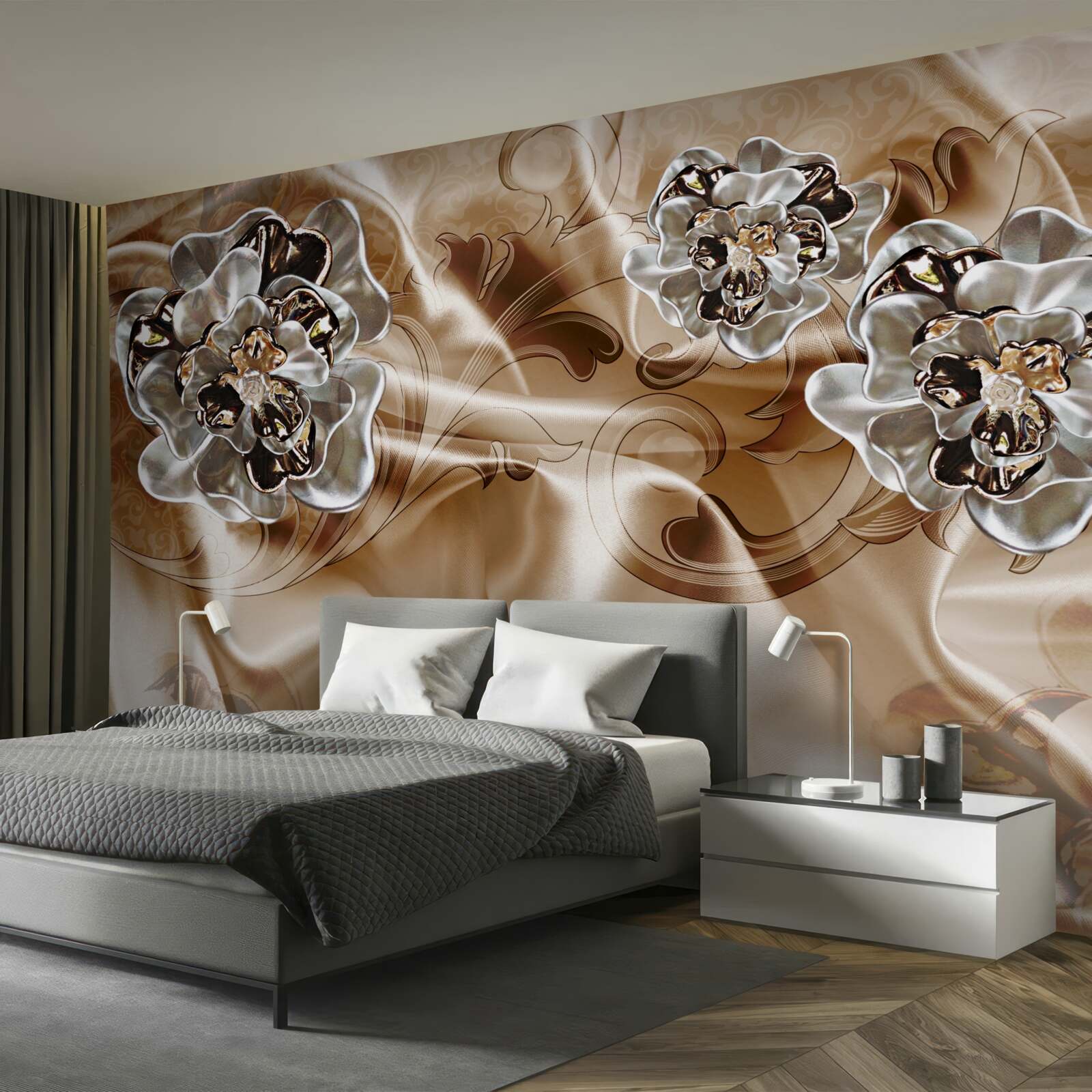 Papier peint jeu de sorcellerie en strass sur soie pêche