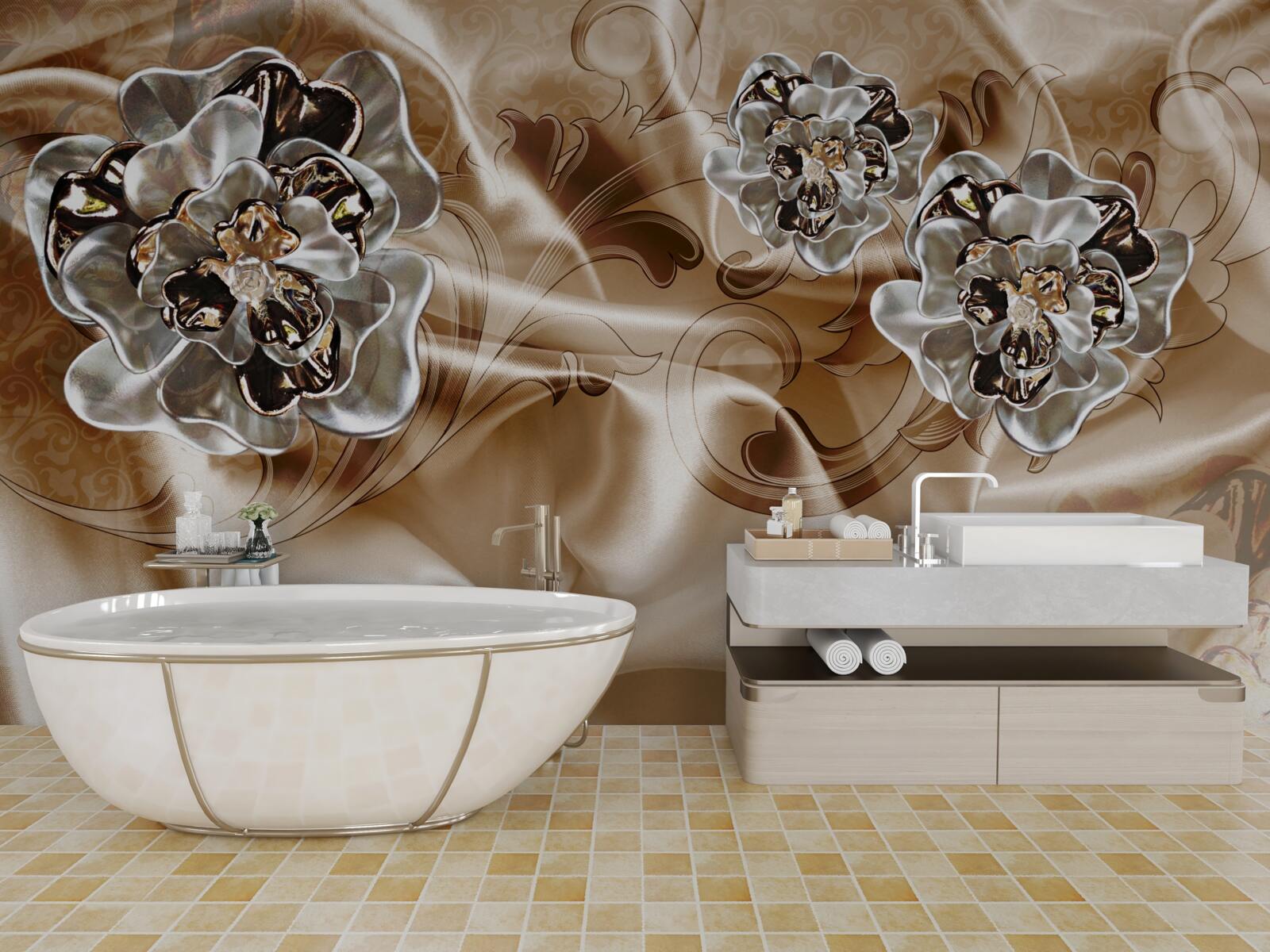 Papier peint jeu de sorcellerie en strass sur soie pêche