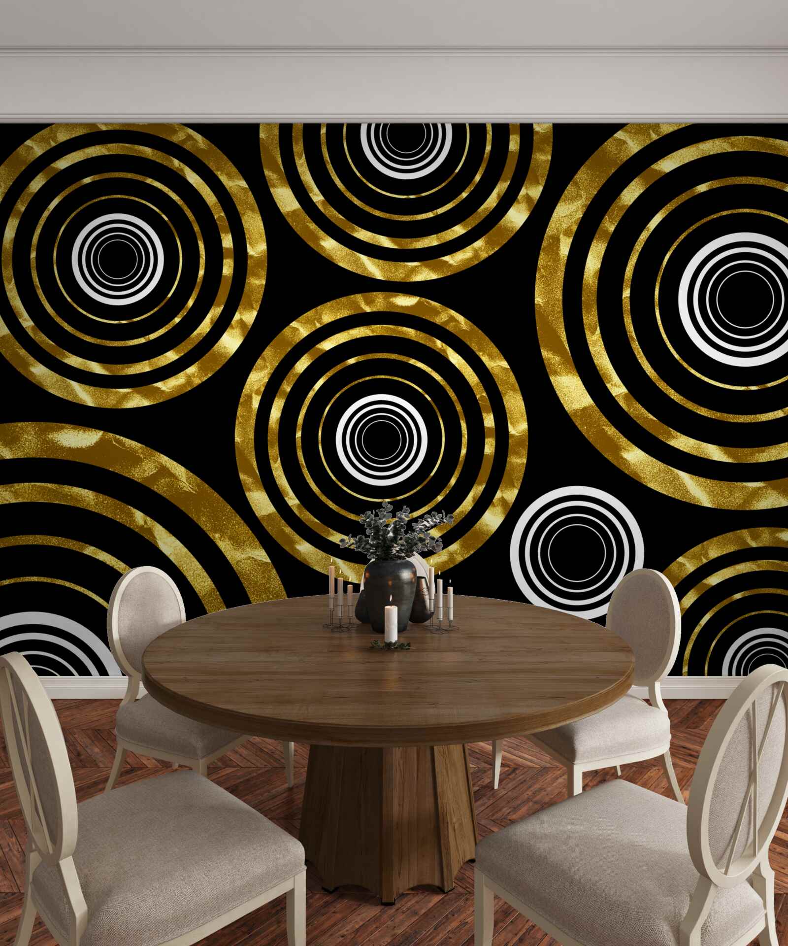 Papier peint bagues en or avec un centre blanc