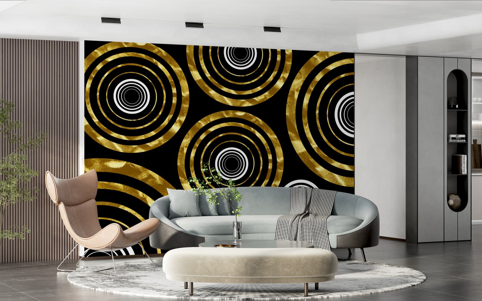 Papier peint bagues en or avec un centre blanc