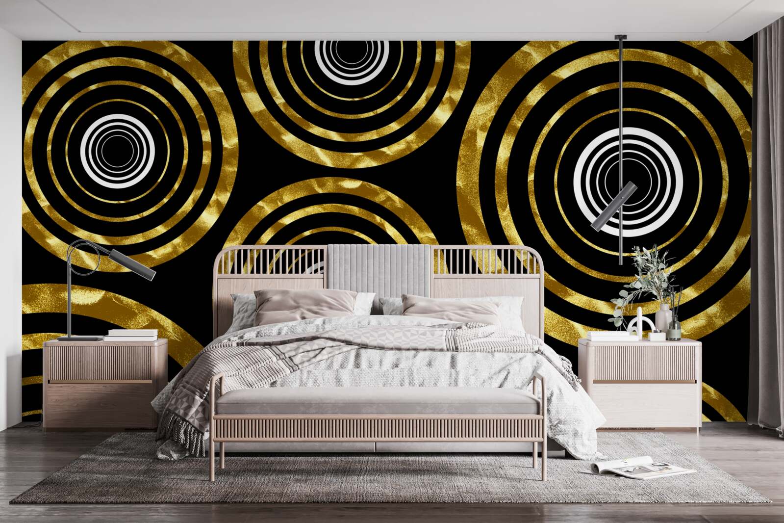 Papier peint bagues en or avec un centre blanc