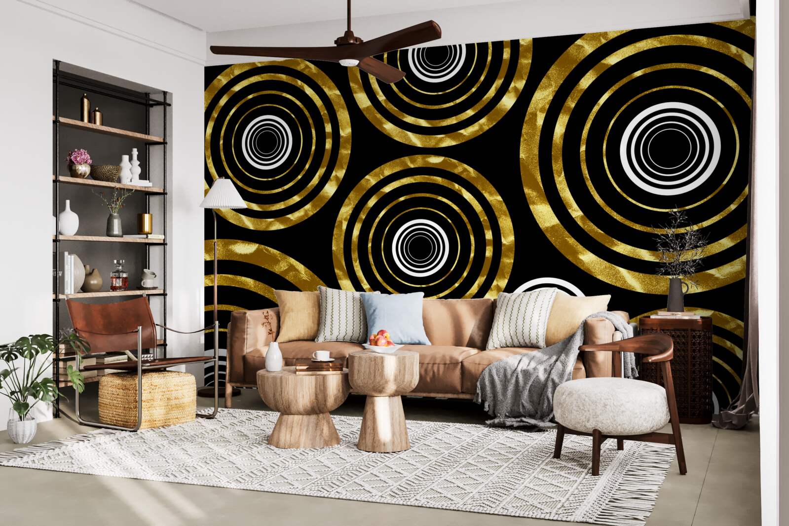 Papier peint bagues en or avec un centre blanc