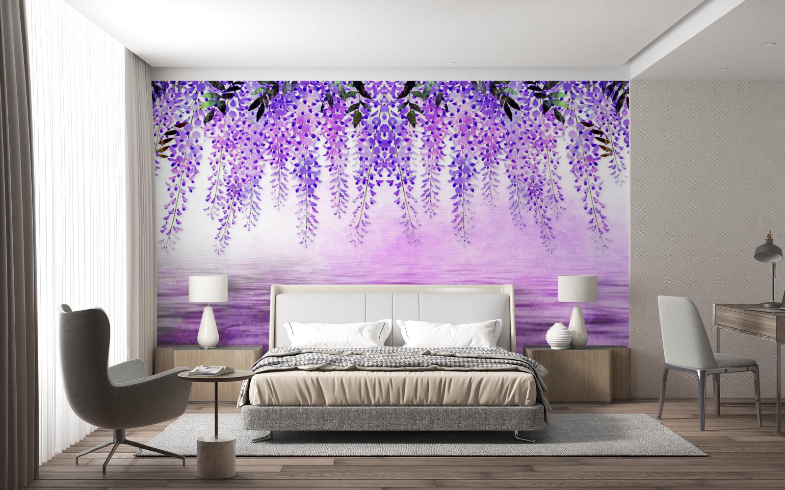 Papier peint glycine de couleur violette sur fond de même couleur