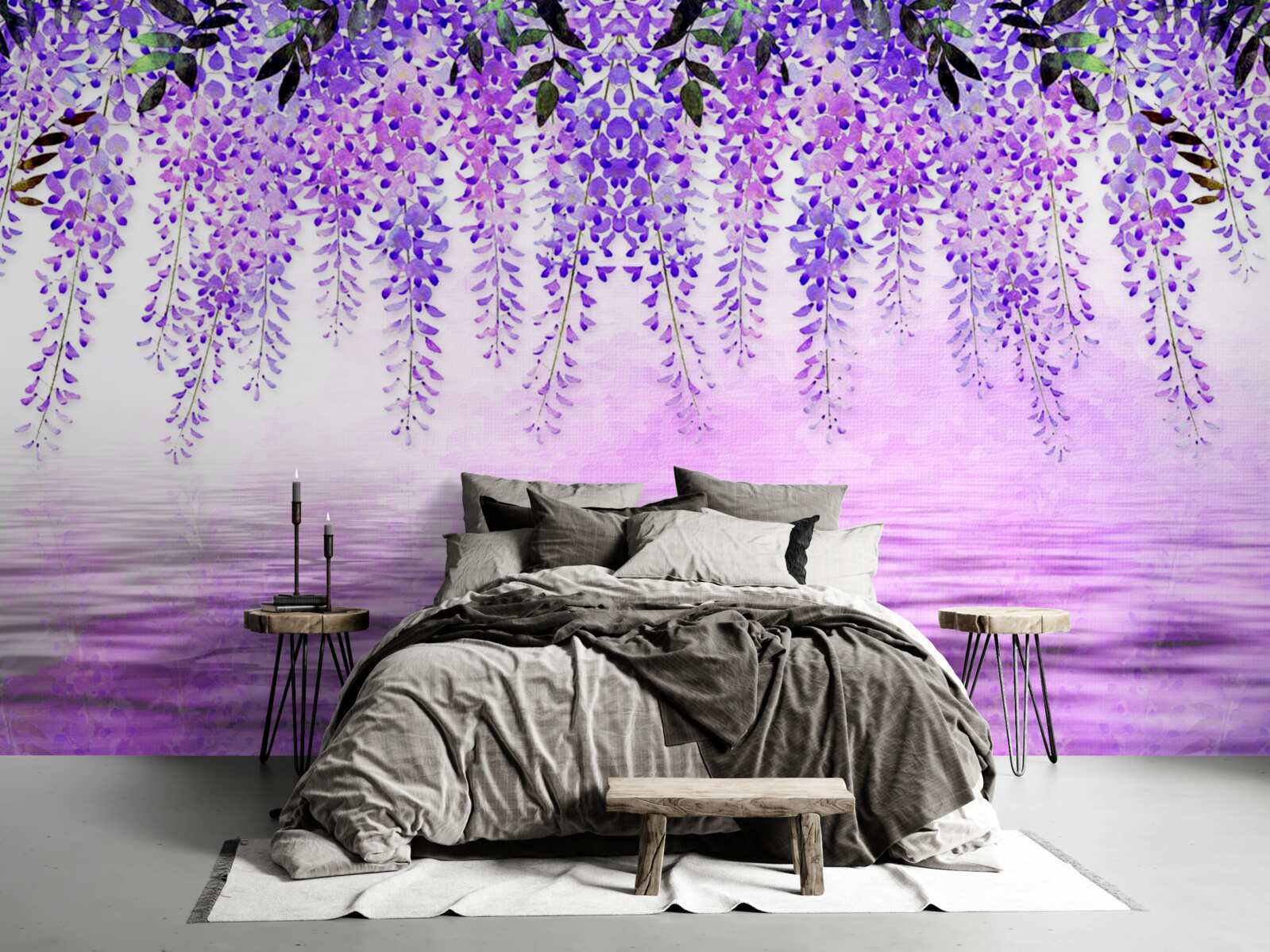 Papier peint glycine de couleur violette sur fond de même couleur